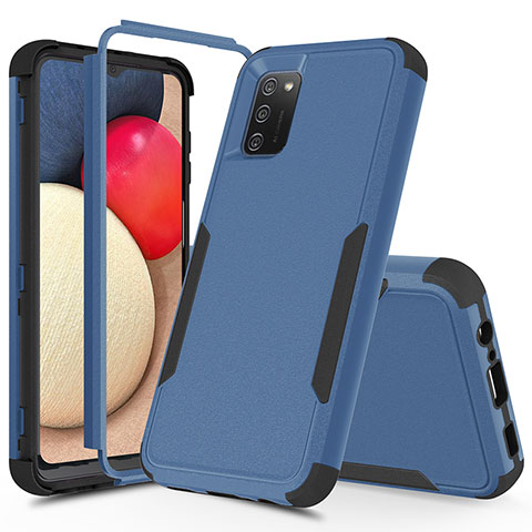 Funda Bumper Silicona y Plastico Carcasa Frontal y Trasera 360 Grados MQ1 para Samsung Galaxy M02s Azul y Negro