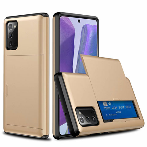 Funda Bumper Silicona y Plastico Carcasa Frontal y Trasera 360 Grados N01 para Samsung Galaxy Note 20 5G Oro