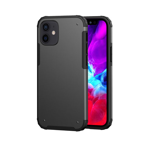 Funda Bumper Silicona y Plastico Carcasa Frontal y Trasera 360 Grados para Apple iPhone 12 Mini Negro