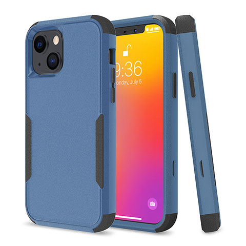 Funda Bumper Silicona y Plastico Carcasa Frontal y Trasera 360 Grados para Apple iPhone 13 Mini Azul y Negro