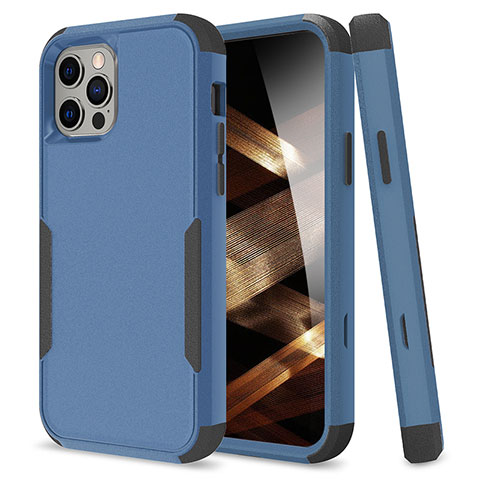 Funda Bumper Silicona y Plastico Carcasa Frontal y Trasera 360 Grados para Apple iPhone 14 Pro Azul y Negro