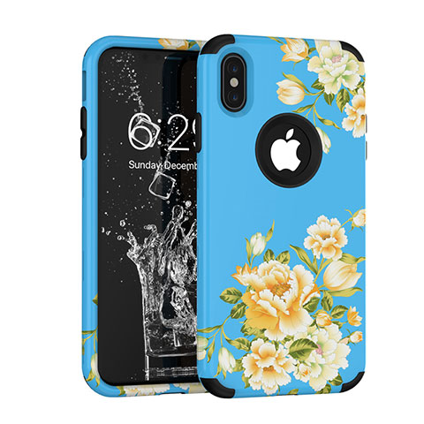 Funda Bumper Silicona y Plastico Carcasa Frontal y Trasera 360 Grados para Apple iPhone Xs Max Azul