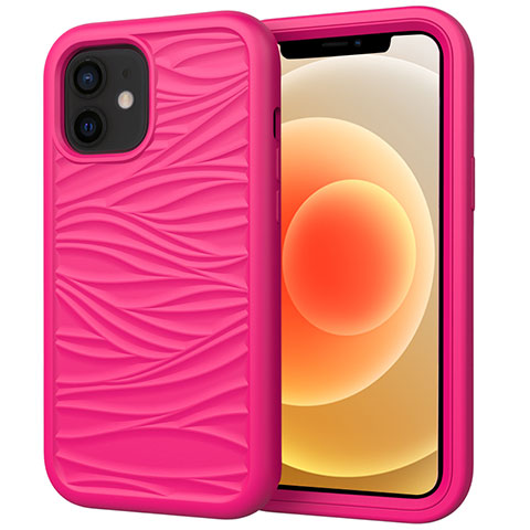 Funda Bumper Silicona y Plastico Carcasa Frontal y Trasera 360 Grados R01 para Apple iPhone 12 Mini Rosa Roja