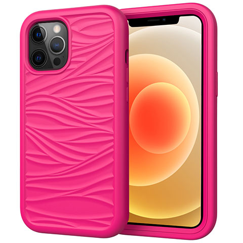 Funda Bumper Silicona y Plastico Carcasa Frontal y Trasera 360 Grados R01 para Apple iPhone 12 Pro Rosa Roja