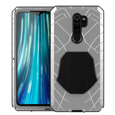 Funda Bumper Silicona y Plastico Carcasa Frontal y Trasera 360 Grados R02 para Xiaomi Redmi Note 8 Pro Plata