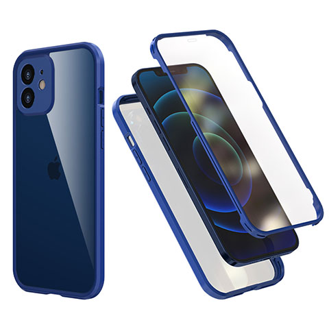 Funda Bumper Silicona y Plastico Carcasa Frontal y Trasera 360 Grados R05 para Apple iPhone 12 Azul