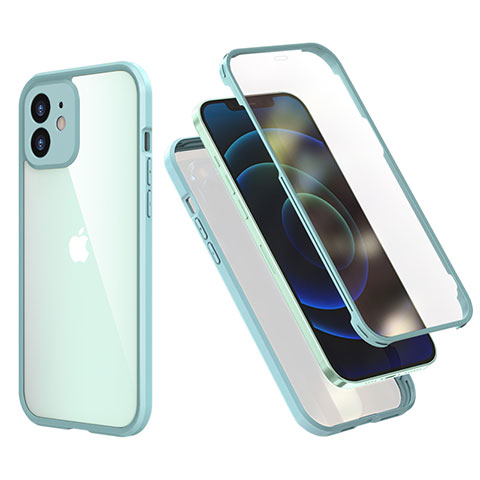 Funda Bumper Silicona y Plastico Carcasa Frontal y Trasera 360 Grados R05 para Apple iPhone 12 Mini Menta Verde