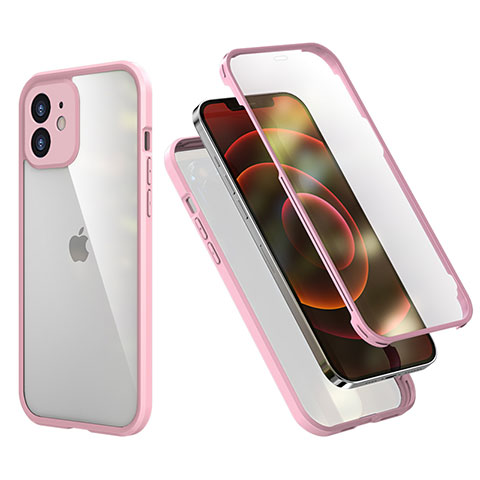 Funda Bumper Silicona y Plastico Carcasa Frontal y Trasera 360 Grados R05 para Apple iPhone 12 Mini Rosa
