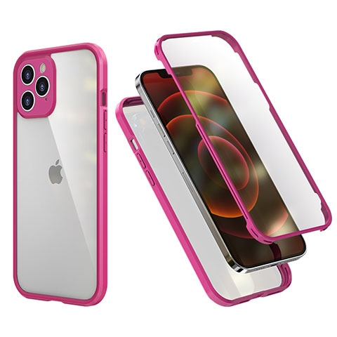 Funda Bumper Silicona y Plastico Carcasa Frontal y Trasera 360 Grados R05 para Apple iPhone 12 Pro Rosa Roja