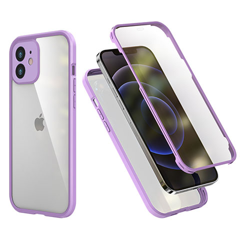 Funda Bumper Silicona y Plastico Carcasa Frontal y Trasera 360 Grados R05 para Apple iPhone 12 Purpura Claro