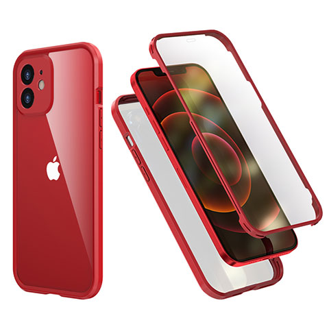 Funda Bumper Silicona y Plastico Carcasa Frontal y Trasera 360 Grados R05 para Apple iPhone 12 Rojo