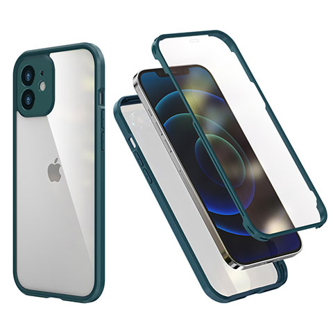 Funda Bumper Silicona y Plastico Carcasa Frontal y Trasera 360 Grados R05 para Apple iPhone 12 Verde Noche