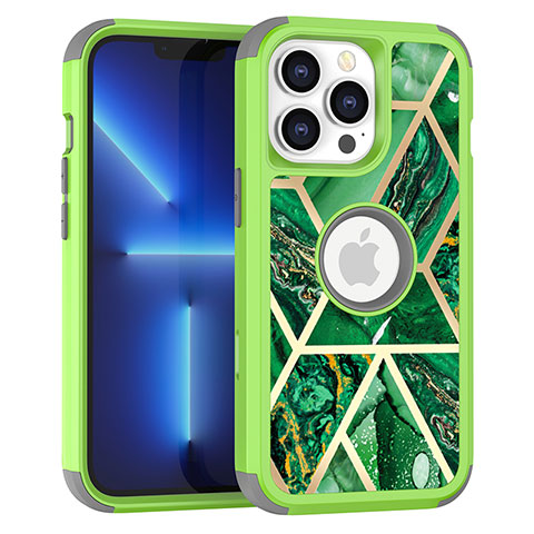 Funda Bumper Silicona y Plastico Carcasa Frontal y Trasera 360 Grados YJ1 para Apple iPhone 13 Pro Max Verde