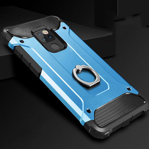 Funda Bumper Silicona y Plastico Mate Carcasa con Anillo de dedo Soporte H01 para Huawei Mate 20 Azul