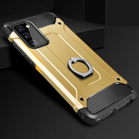 Funda Bumper Silicona y Plastico Mate Carcasa con Anillo de dedo Soporte N01 para Samsung Galaxy Note 20 5G Oro