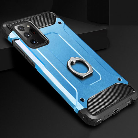 Funda Bumper Silicona y Plastico Mate Carcasa con Anillo de dedo Soporte N01 para Samsung Galaxy Note 20 Ultra 5G Azul Cielo