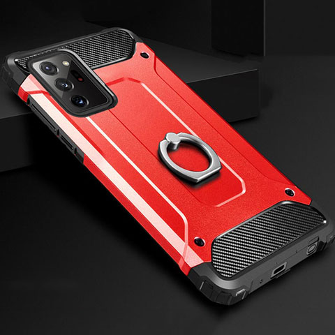 Funda Bumper Silicona y Plastico Mate Carcasa con Anillo de dedo Soporte N01 para Samsung Galaxy Note 20 Ultra 5G Rojo
