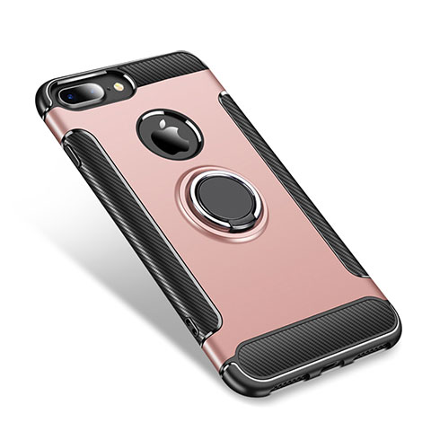 Funda Bumper Silicona y Plastico Mate Carcasa con Anillo de dedo Soporte para Apple iPhone 8 Plus Oro Rosa