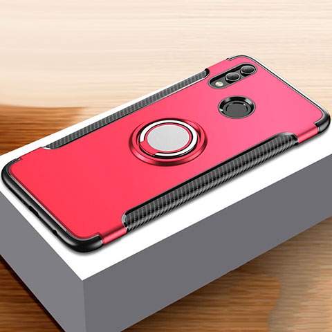 Funda Bumper Silicona y Plastico Mate Carcasa con Anillo de dedo Soporte para Huawei Honor 10 Lite Rojo