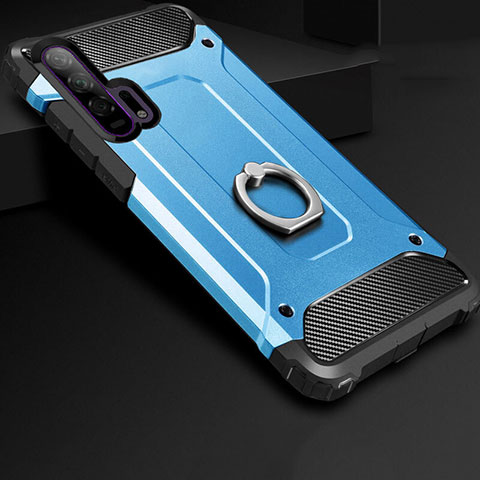 Funda Bumper Silicona y Plastico Mate Carcasa con Anillo de dedo Soporte para Huawei Honor 20 Pro Azul
