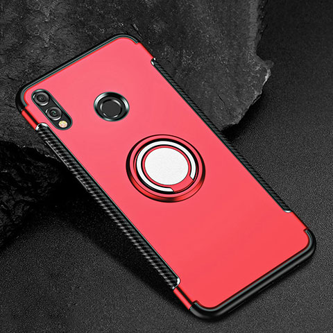 Funda Bumper Silicona y Plastico Mate Carcasa con Anillo de dedo Soporte para Huawei Honor 8X Rojo