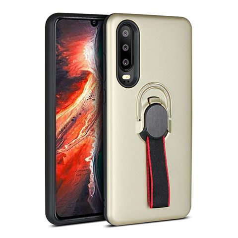 Funda Bumper Silicona y Plastico Mate Carcasa con Anillo de dedo Soporte para Huawei P30 Oro