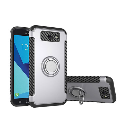 Funda Bumper Silicona y Plastico Mate Carcasa con Anillo de dedo Soporte para Samsung Galaxy J5 (2017) Version Americaine Plata