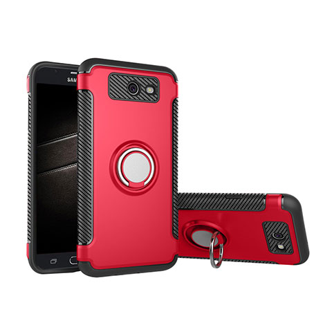 Funda Bumper Silicona y Plastico Mate Carcasa con Anillo de dedo Soporte para Samsung Galaxy J5 (2017) Version Americaine Rojo