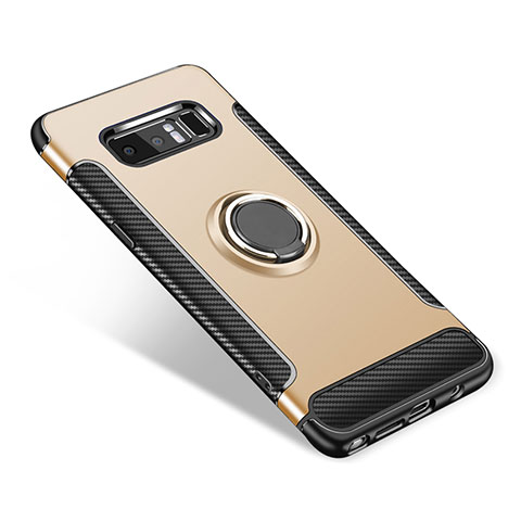 Funda Bumper Silicona y Plastico Mate Carcasa con Anillo de dedo Soporte para Samsung Galaxy Note 8 Duos N950F Oro