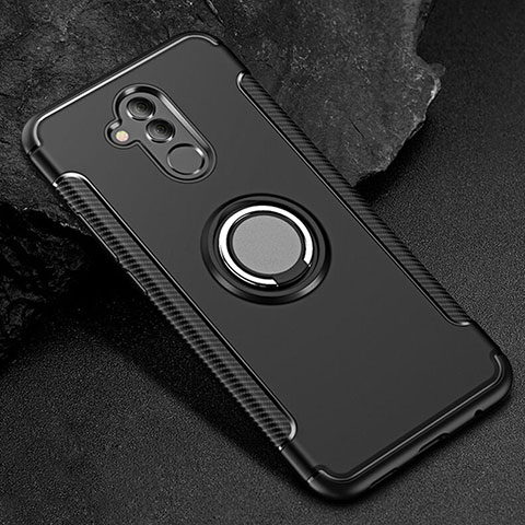 Funda Bumper Silicona y Plastico Mate Carcasa con Anillo de dedo Soporte S01 para Huawei Mate 20 Lite Negro