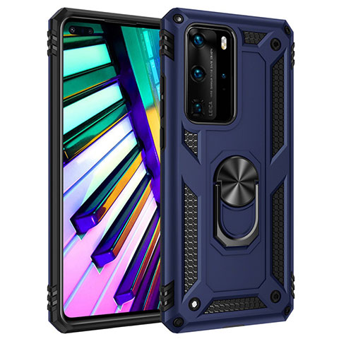 Funda Bumper Silicona y Plastico Mate Carcasa con Magnetico Anillo de dedo Soporte C01 para Huawei P40 Pro Azul