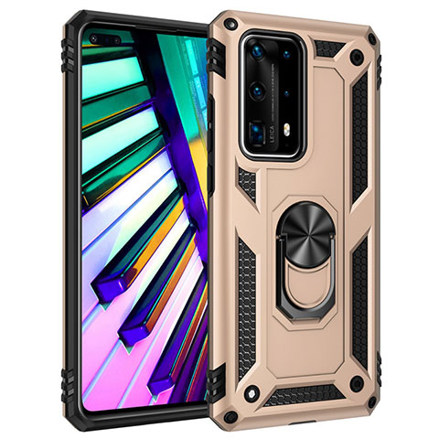 Funda Bumper Silicona y Plastico Mate Carcasa con Magnetico Anillo de dedo Soporte C01 para Huawei P40 Pro+ Plus Oro