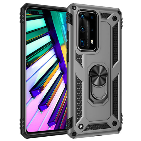 Funda Bumper Silicona y Plastico Mate Carcasa con Magnetico Anillo de dedo Soporte C01 para Huawei P40 Pro+ Plus Plata