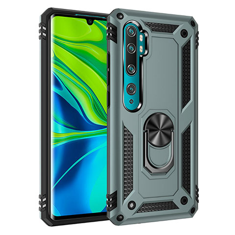 Funda Bumper Silicona y Plastico Mate Carcasa con Magnetico Anillo de dedo Soporte D01 para Xiaomi Mi Note 10 Pro Verde