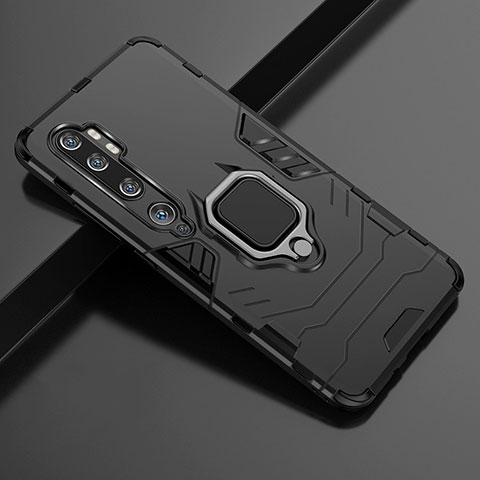Funda Bumper Silicona y Plastico Mate Carcasa con Magnetico Anillo de dedo Soporte D02 para Xiaomi Mi Note 10 Negro