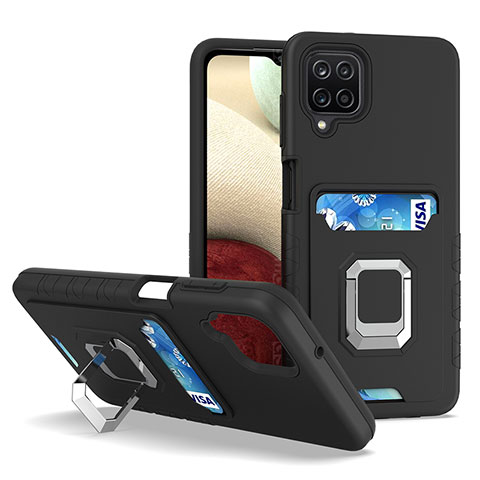 Funda Bumper Silicona y Plastico Mate Carcasa con Magnetico Anillo de dedo Soporte J01S para Samsung Galaxy A12 5G Negro