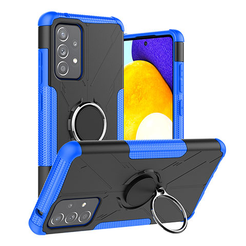 Funda Bumper Silicona y Plastico Mate Carcasa con Magnetico Anillo de dedo Soporte J01X para Samsung Galaxy A52s 5G Azul