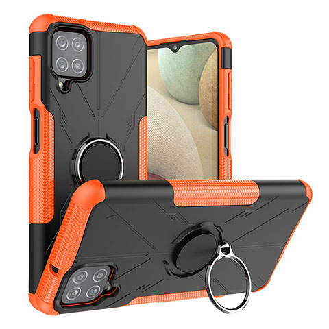 Funda Bumper Silicona y Plastico Mate Carcasa con Magnetico Anillo de dedo Soporte J01X para Samsung Galaxy F12 Naranja