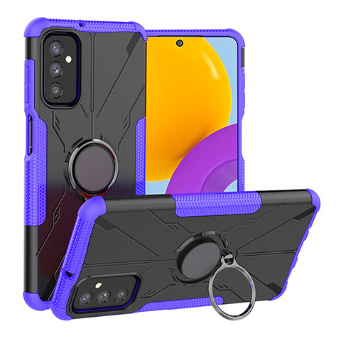 Funda Bumper Silicona y Plastico Mate Carcasa con Magnetico Anillo de dedo Soporte J01X para Samsung Galaxy M52 5G Morado