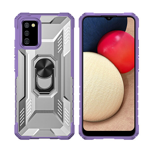 Funda Bumper Silicona y Plastico Mate Carcasa con Magnetico Anillo de dedo Soporte J02S para Samsung Galaxy F02S SM-E025F Morado