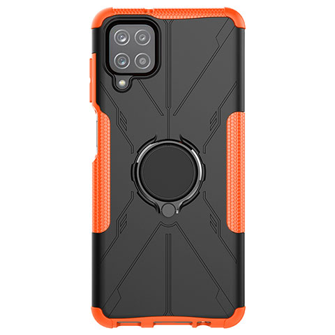 Funda Bumper Silicona y Plastico Mate Carcasa con Magnetico Anillo de dedo Soporte JX1 para Samsung Galaxy A12 Naranja