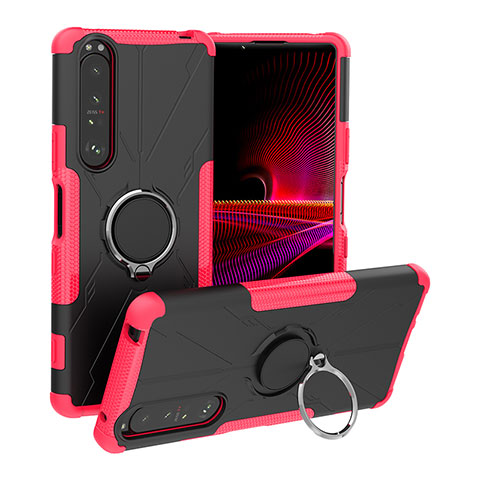 Funda Bumper Silicona y Plastico Mate Carcasa con Magnetico Anillo de dedo Soporte JX1 para Sony Xperia 1 III Rosa Roja