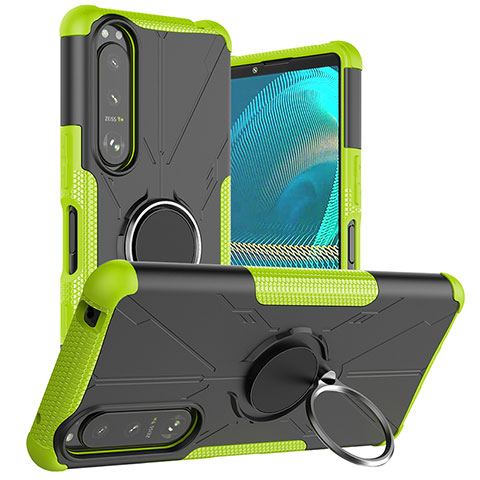 Funda Bumper Silicona y Plastico Mate Carcasa con Magnetico Anillo de dedo Soporte JX1 para Sony Xperia 5 III Verde
