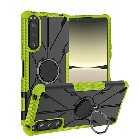 Funda Bumper Silicona y Plastico Mate Carcasa con Magnetico Anillo de dedo Soporte JX1 para Sony Xperia 5 IV Verde