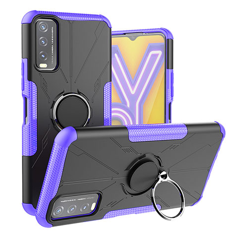 Funda Bumper Silicona y Plastico Mate Carcasa con Magnetico Anillo de dedo Soporte JX1 para Vivo Y20s Morado