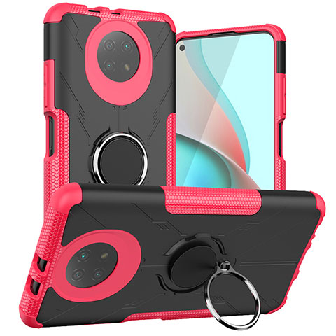 Funda Bumper Silicona y Plastico Mate Carcasa con Magnetico Anillo de dedo Soporte JX1 para Xiaomi Redmi Note 9T 5G Rosa Roja