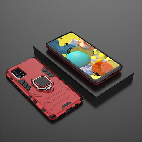 Funda Bumper Silicona y Plastico Mate Carcasa con Magnetico Anillo de dedo Soporte KC1 para Samsung Galaxy A51 4G Rojo