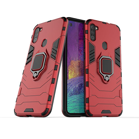 Funda Bumper Silicona y Plastico Mate Carcasa con Magnetico Anillo de dedo Soporte KC1 para Samsung Galaxy M11 Rojo