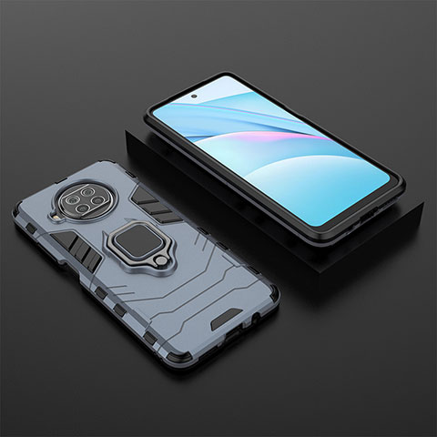 Funda Bumper Silicona y Plastico Mate Carcasa con Magnetico Anillo de dedo Soporte KC1 para Xiaomi Mi 10i 5G Azul