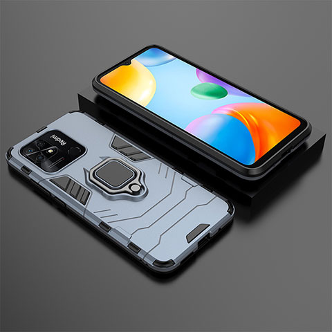 Funda Bumper Silicona y Plastico Mate Carcasa con Magnetico Anillo de dedo Soporte KC1 para Xiaomi Redmi 10 India Azul